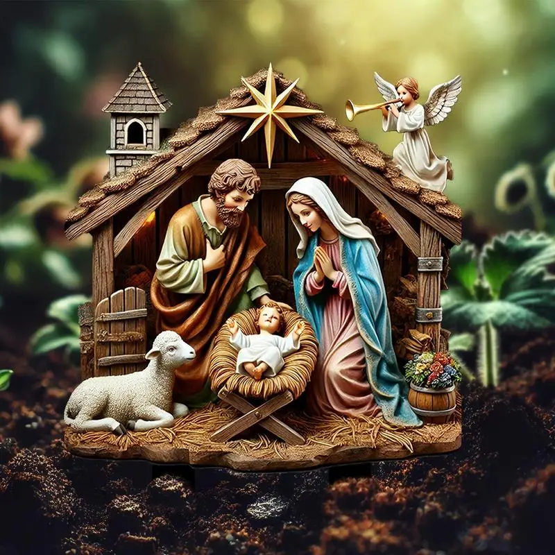 Acrylic 2D Nativity Garden Christmas Jesus Sign Unique Yard Statue Terrace Landscape Farm Animal Garden Decoration