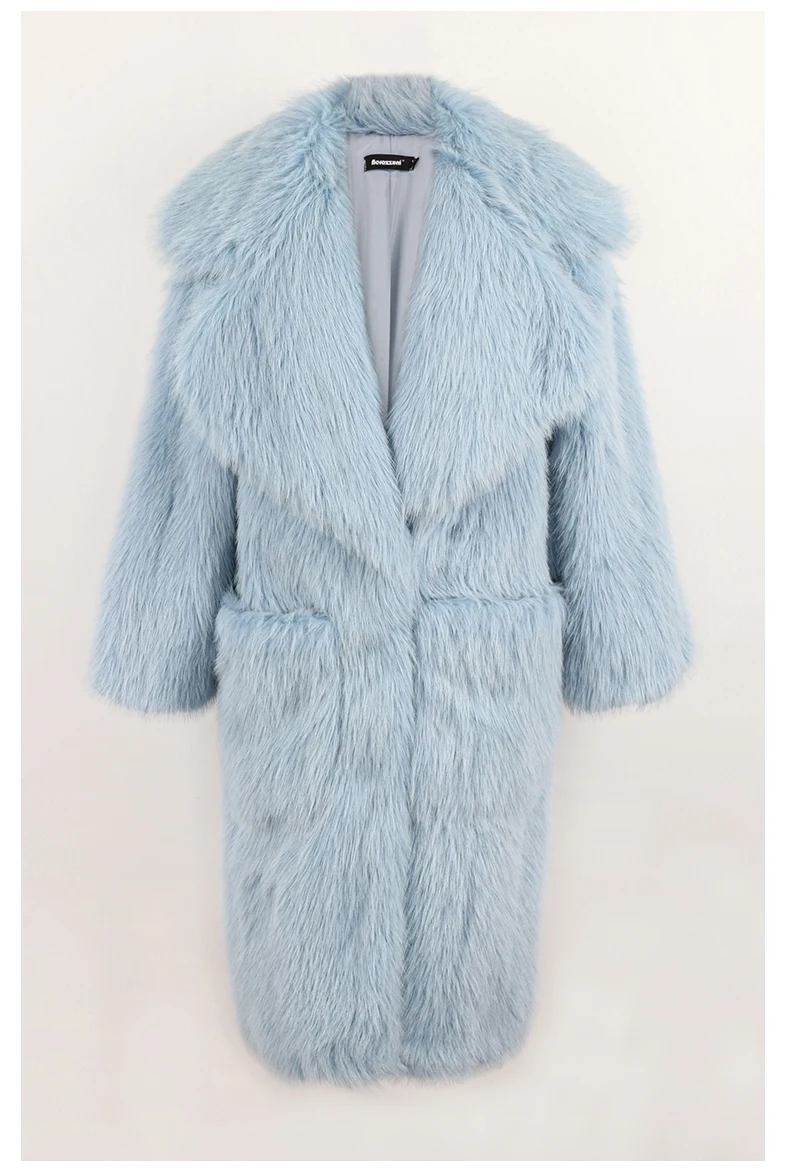 Lautaro Winter Long Oversized Pink Thick Warm Soft Shaggy Fluffy Faux Fur Coat Women Pockets Lapel Loose Sweet Cute Fashion 2022