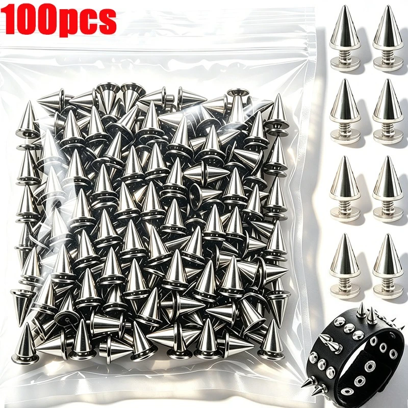 10/100pcs Punk Metal Spikes Double Cap Silver Rivets Cone Studs DIY Bags Clothes Spike Round Nail Rivet Handcraft Supplies