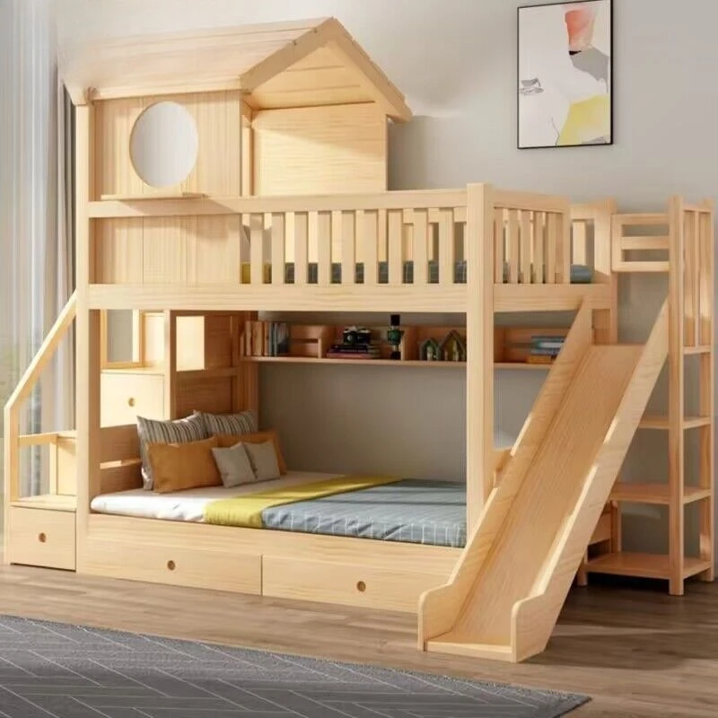 Go to bed Empty children's bunk beds Up and down Solid wood small