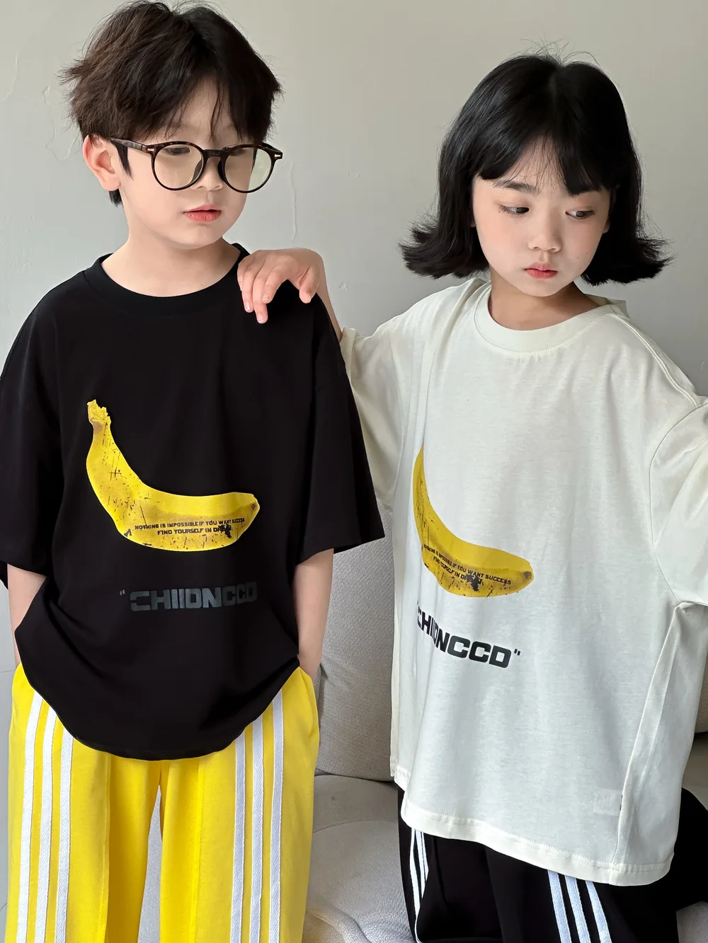 

Children Short Sleeve T Shirts 2024 Summer New Boys Girls Banana Print Casual Tees Kids Loose Versatile Tops Toddler Clothes