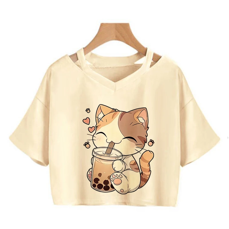 A Cute Patterned Orange Tabby Cat with A Smile Print Crop Tops Tshirt Women Graphic Tshirt Short Sleeve Cropped T Shirt Clothes