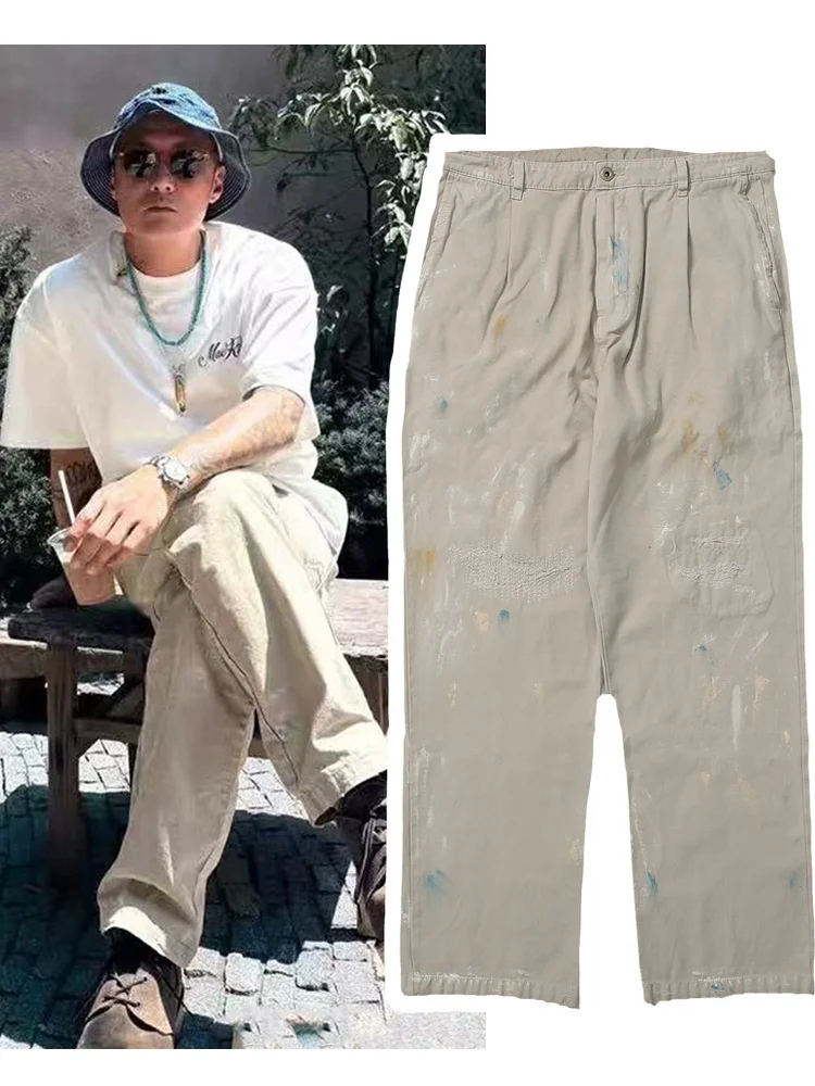 

MADN Men's Casual Pants Distred Workwear Straight Leg Cotton Windproof Daily Wear Comfortable Fit Zipper Fly