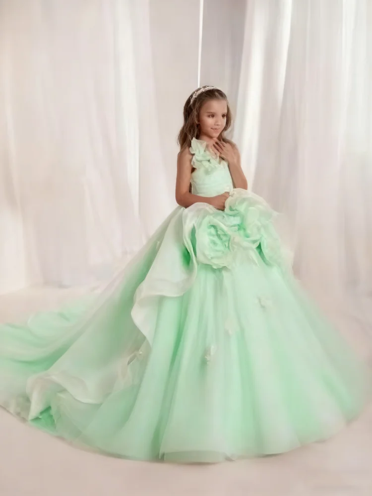 فستان سهرة للأميرة للأطفال الصغار والأطفال فستان فتاة الزهور مع زينة لحفلات أعياد الميلاد وحفلات الزفاف الأولى #2
