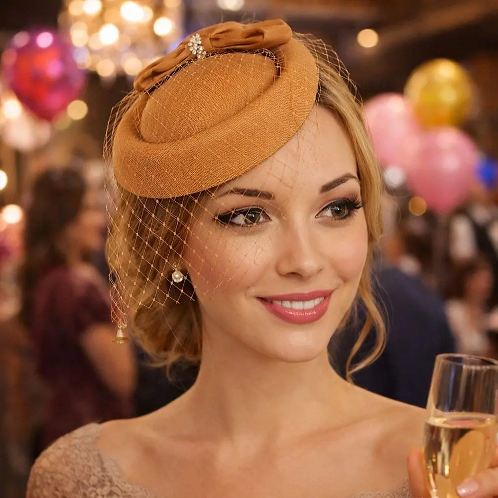Elegante Sombrero Vintage de Plumas y Flores para Mujer, Diadema de Malla con Cintas, Fascinador de Fieltro, Gorro, Tocado para Maquillaje y Fiesta de Graduación