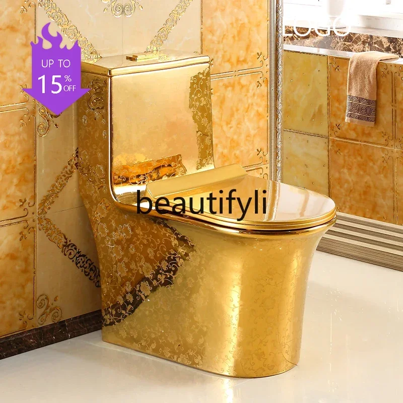 Local tyrant gold relief toilet siphon water-saving European toilet ceramic color retro toilet6239