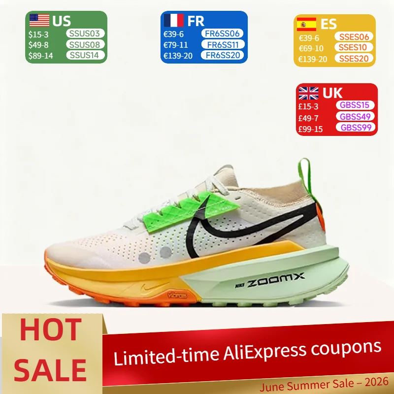 Nike Zegama Trail 2, Zapatillas de Trail Running para Mujer, Soporte, Respuesta, Ligeras, Transpirables, Corte Bajo, Blanco/Verde FD5191-100