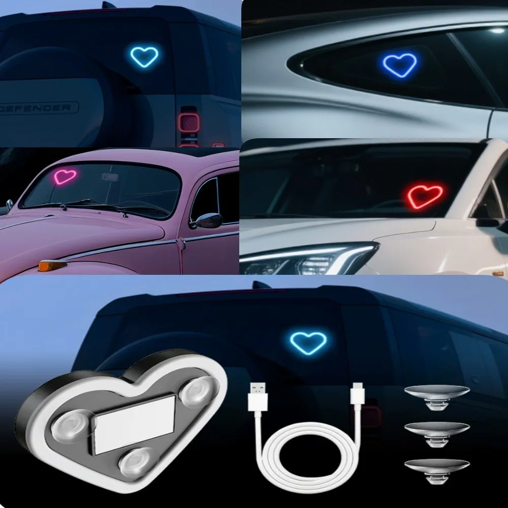 

Car Night Lights,2pcs Decoration Light Heart-shaped Solar Light Sensor 4 Colors Firmly Fixed Suction Cup Fashionable Car Modific