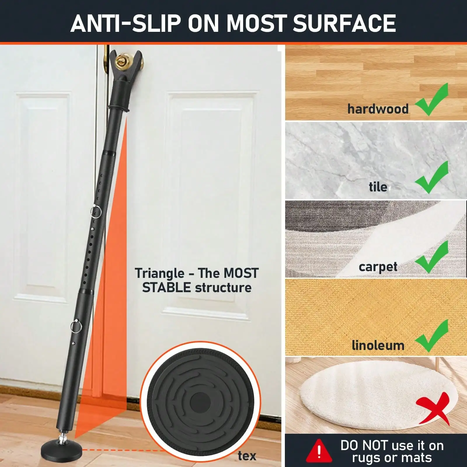 HARRMS YeYeBest 1 1/8In Door Security Bar: 35-41.7in قابل للتعديل عالي التحمل ضد الأطفال #6