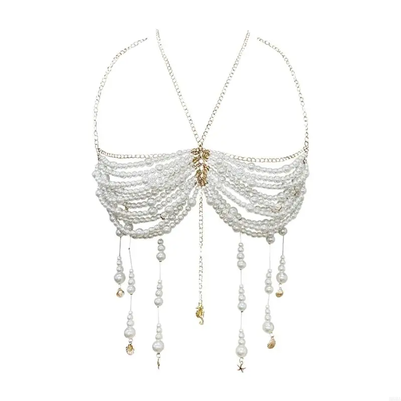 M68A لؤلؤة HALTER HALTER TOP BODY سلسلة BRALETTE لمهرجانات الموسيقى والحفلات