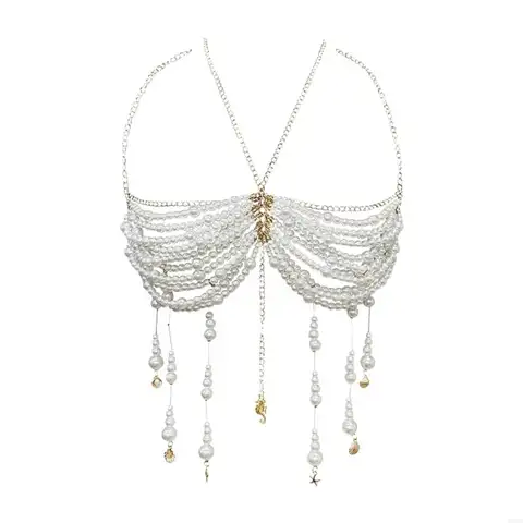 M68A Perlen Perlen Halter Top Body Kette Bralette für Musikfestivals und Partys