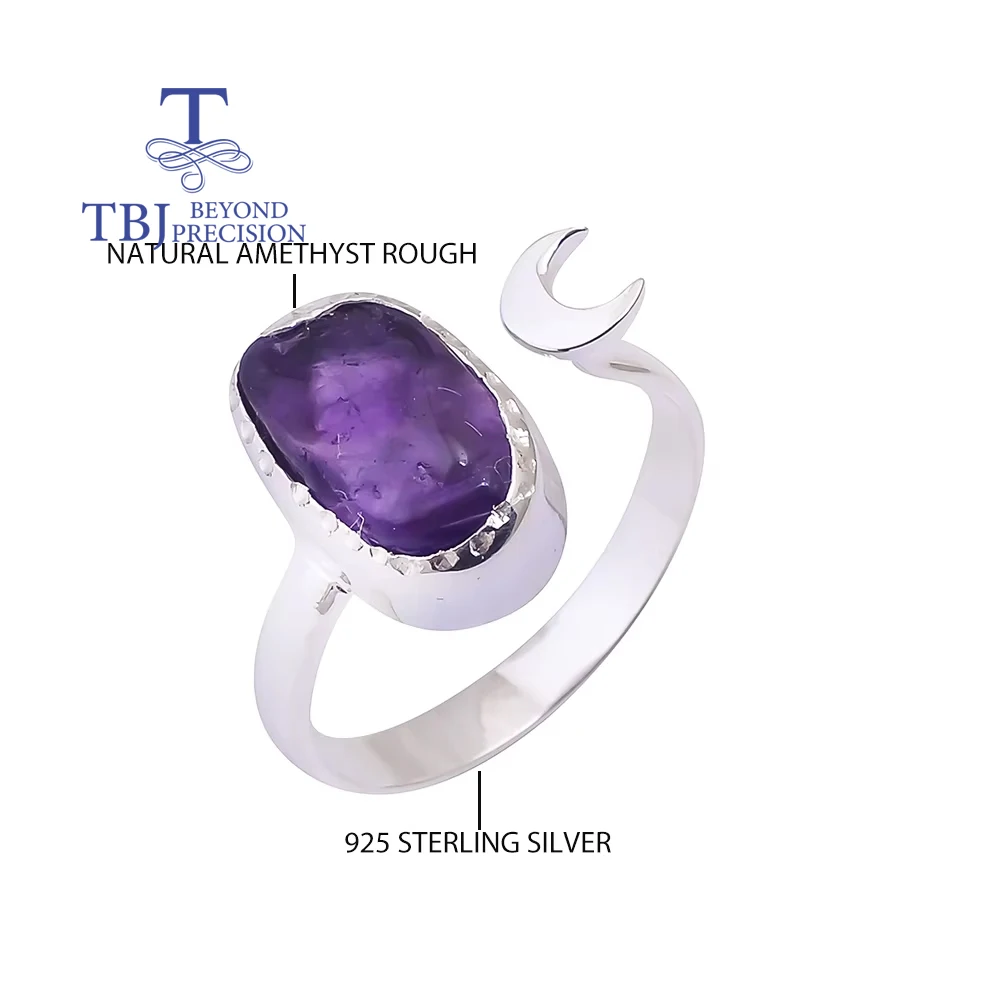 Neuer Mond-Design, handgefertigter Ring, Amethyst-Edelstein, rauer natürlicher Apatit, feiner Schmuck, 925er Sterlingsilber für Mädchen