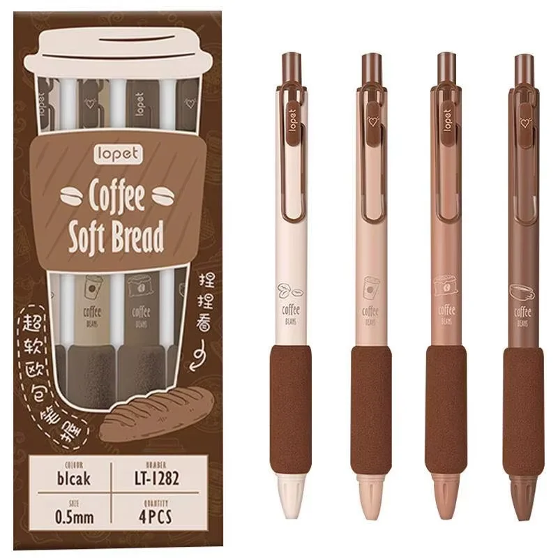 4pcs/set Simple Coffee Neutral Pen 0.5mm Pressed Black Water Pen For Kids Fashion Office School Gel Pens