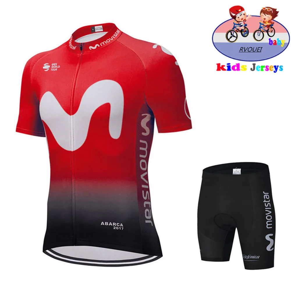 Movistar Kids Cycling Jersey Set Team Shorts Children Cycling Clothing Boys Summer Bicycle Wear Breathable Outdoor Sportswear