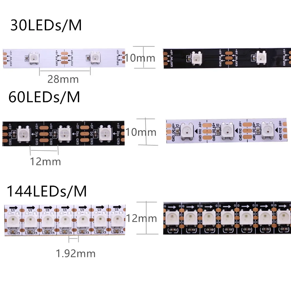 DC5V WS2812B Individualel Addresserbare 5050 Rgb Tira Conduzida WS2812 Pixels Inteligentes Led Х Zwart Wit Pcb Waterdichte IP30/65/67