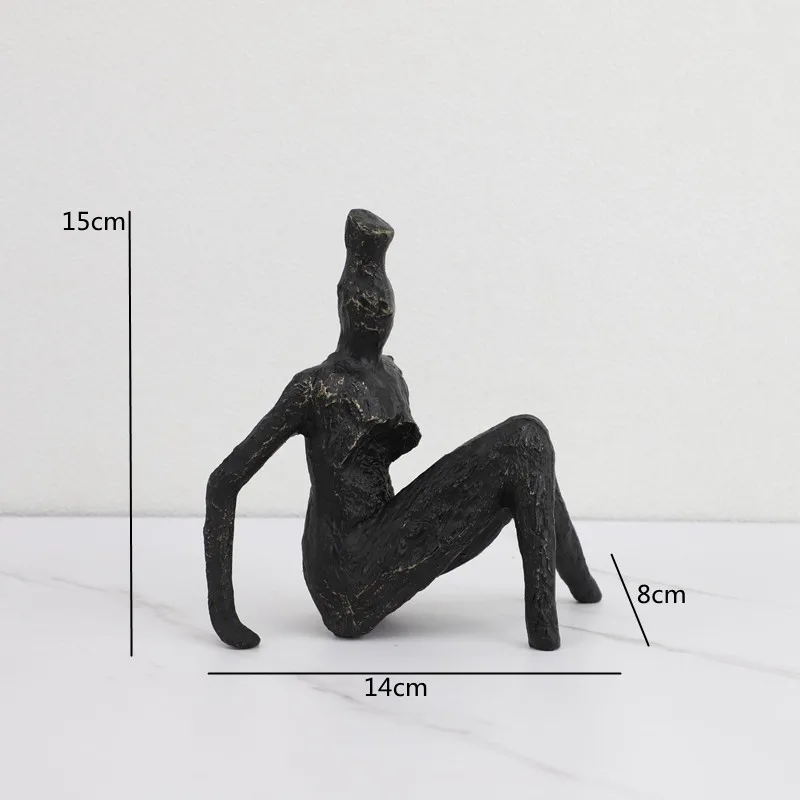 Zwart gietijzer, metalen figuursculpturen, abstracte geometrische blokfiguren, desktopfiguren, decoratieve ornamenten in de woonkamer