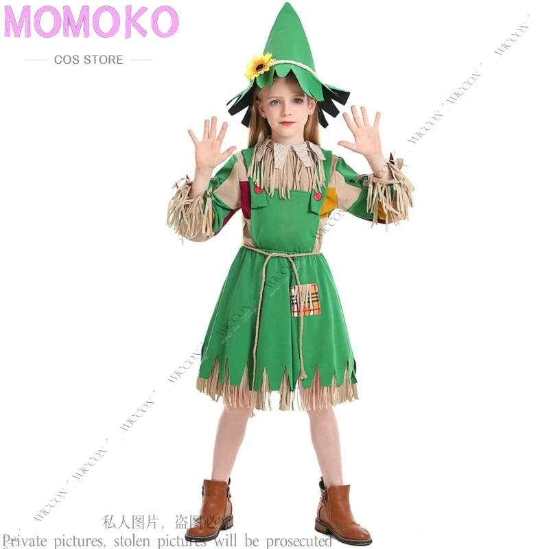 

Детский костюм на Хэллоуин, зеленое поддельное кукольное платье для двух девочек с цветочной нашивкой, соломенный костюм, комплект для косплея на Хэллоуин