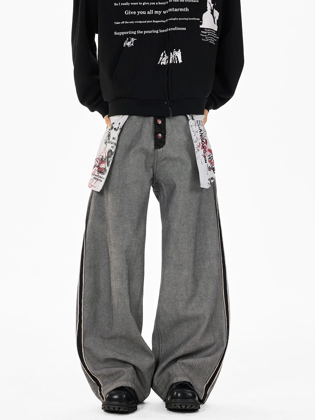 

Retro Red d Loose Straight Leg Wide Leg Jeans Men's Original Denim Anti-Wear Large ket Print Design Casual Faion