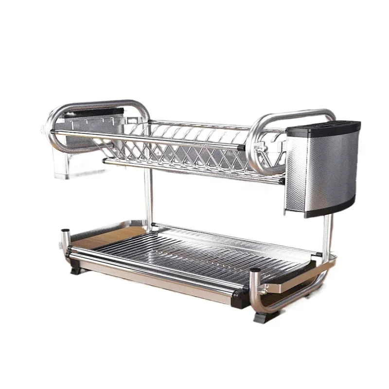 High-end kitchen rack wall hanging 304 stainless steel drain rack wall hanging double layer bowl rack