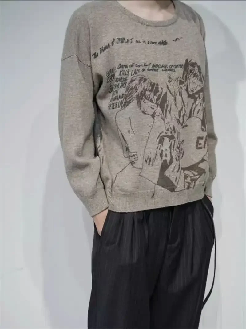 

American gray pattern printed sweater for men and women autumn and winter gothic punk Y2K casual fashion pullover sweatshirt