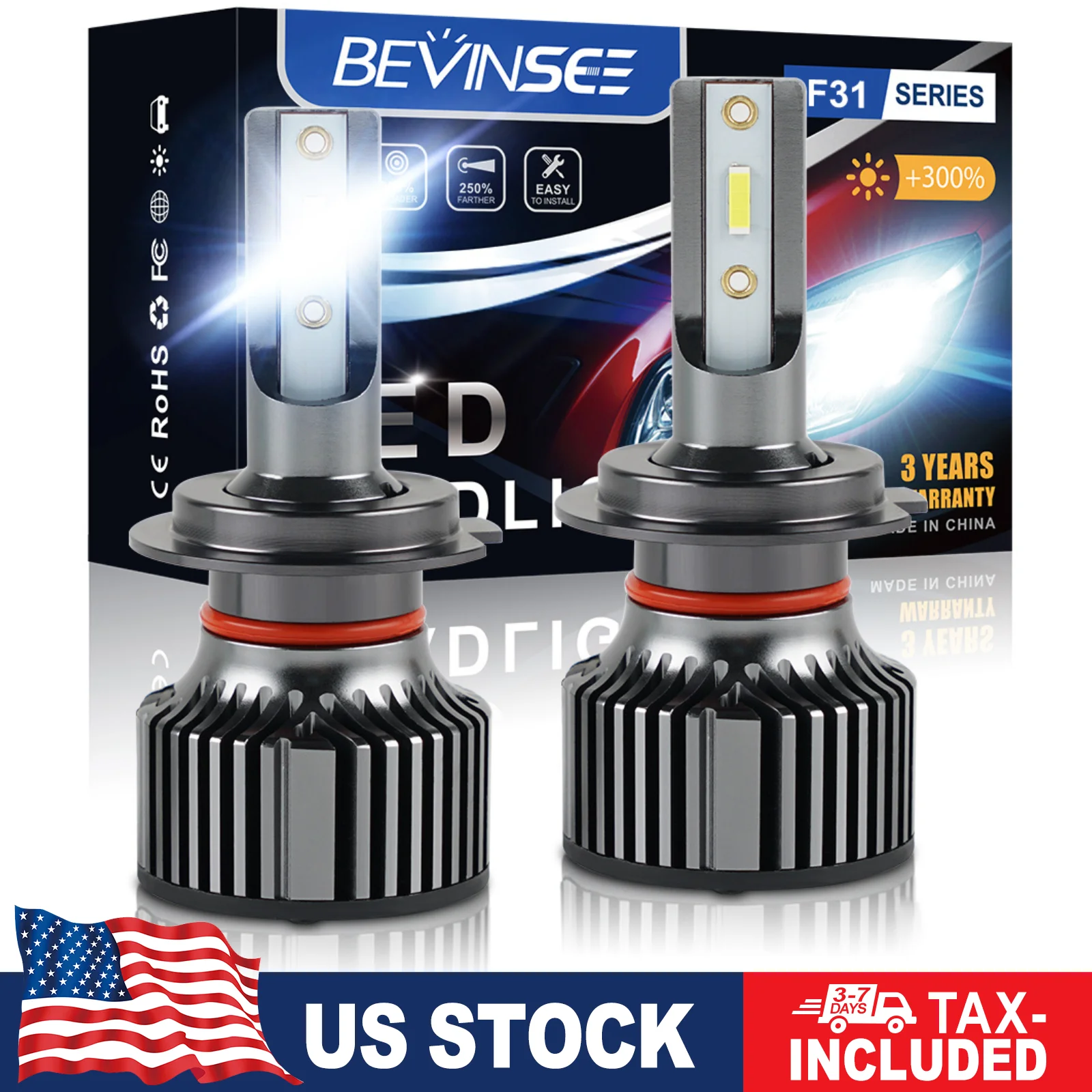 

BEVINSEE H7 H3 H1 9012/HIR2 Car LED Headlight Bulbs H4/9003 9004/HB1 9007/HB5 9008/H13 9006/HB4 High-Low Beam Auto Fog Lamps 12V