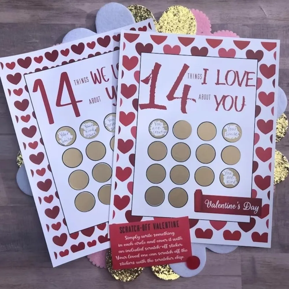 White Cardboard Valentine Scratch Off Print Romantic Print Card 14 Things I Love About You Little Game for Couples