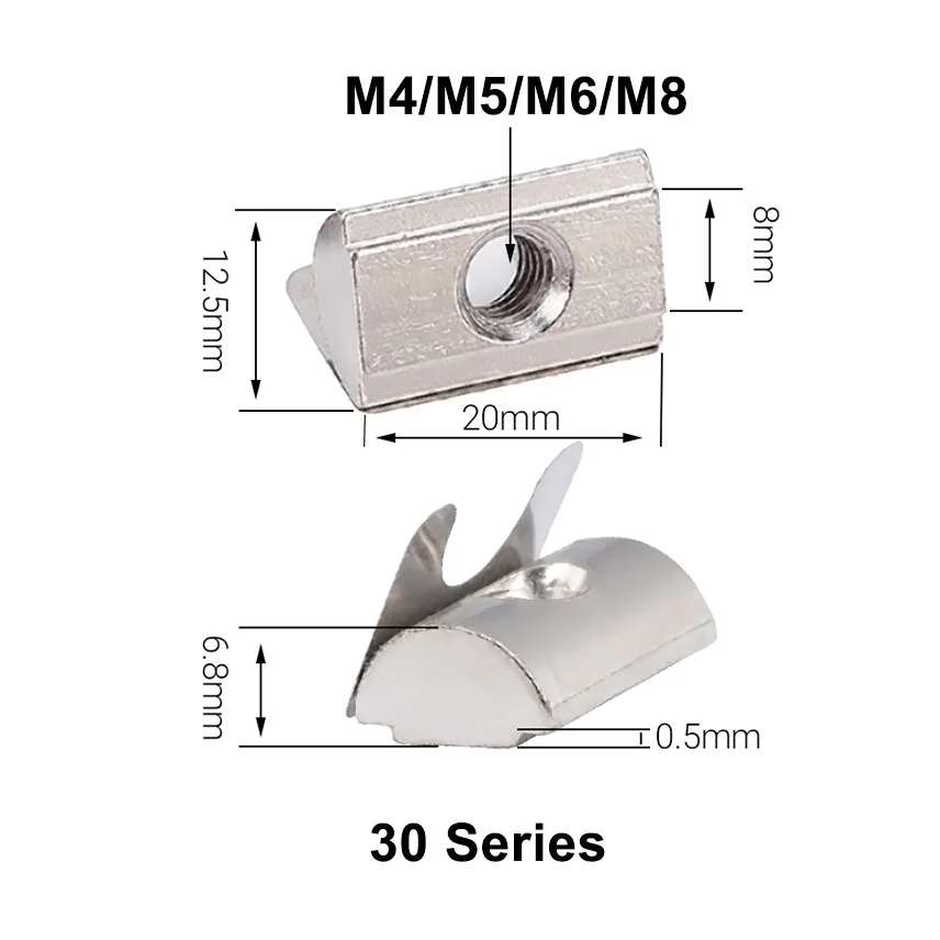 50 Teile/los M4 M5 M6 M8 Schrapnell Mutter Block Drop in Blatt Frühling Muttern für 2020 3030 4040 4545 Aluminium extrusion Profil – Detail 2