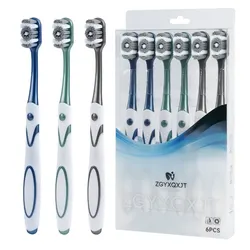 Limpieza de boca entera 360, cepillo de dientes para hombres, cepillo de dientes de cerdas medianas y duras para adultos, excelente efecto de limpieza, blanqueamiento dental (6 Pac