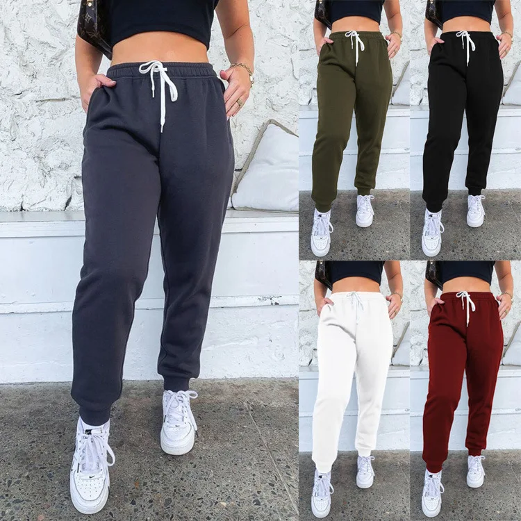 

New Women's Solid Color Lace-up Sports Trousers Home Leisure Bundle Feet Thickened Sweater Pants