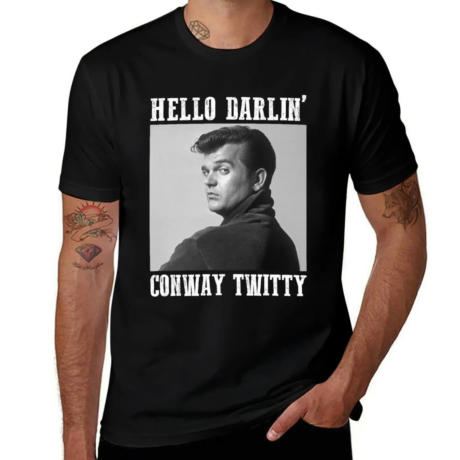 Conway Twitty-T-shirt pour homme, vêtement d'été, motif Hello Darlin' Country Legend FanArt, avec médication