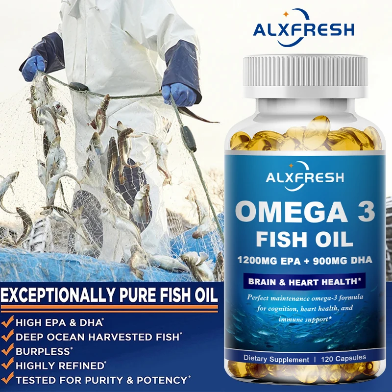 Alxfresh Omega 3 Fish Oil –3600mg High EPA 1300mg DHA 900mg–120/60 Capsule Dietery Supplement Health Support Non-GMO Gluten Free