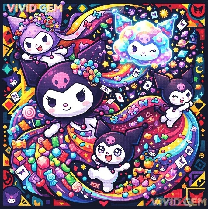 VIVID GEM Diamond Painting Kuromi Magic Hat Rainbow Candy Stars Mosaic Handmade Artwork Full Round/Square Diamonds Gift Home D