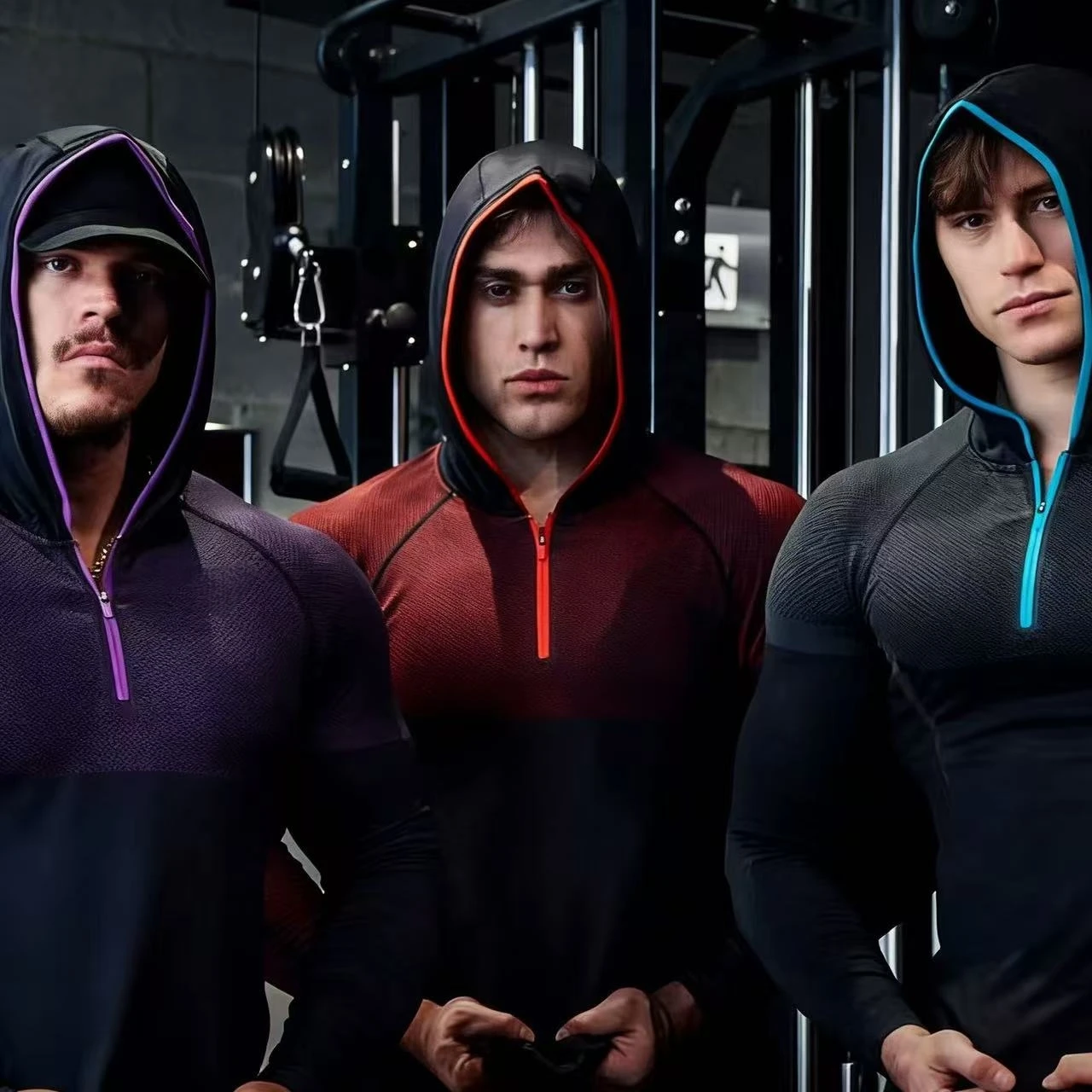 SHARK – chemise de base à manches longues pour hommes, avec capuche, GYM ONYX5.0, T-shirt en agate à haute élasticité, costume de fitness