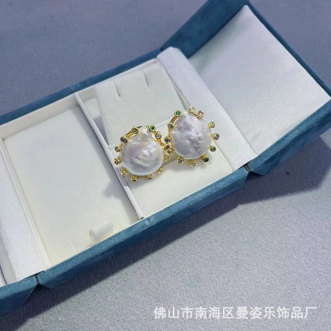 DIY accessories Color zircon jewelry inlaid with natural pearl stud earrings French niche personalized earrings Cross-border jew