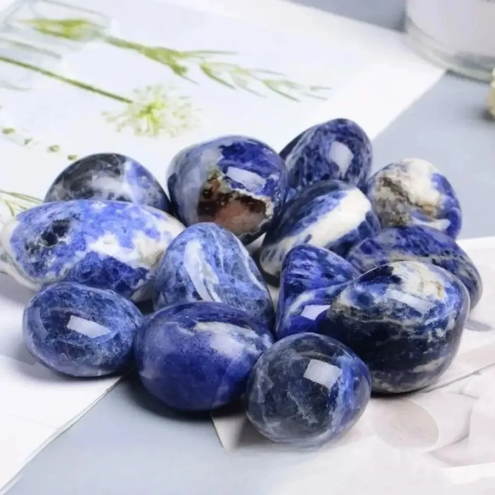 Natural Blue Sodalite Polished Worry Stones for Healing Crystal Energy, Home Decorative Mineral Specimens, Reiki Gift