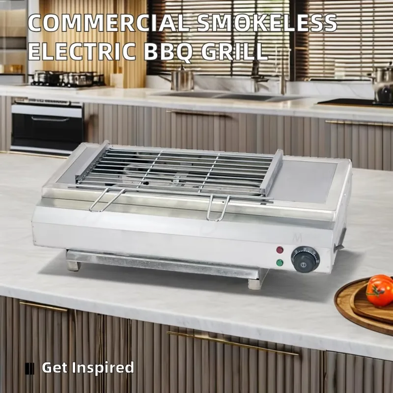 Stainless steel thickened electric smokeless barbecue machine digital temperature control non-stick household outdoor use 6000W