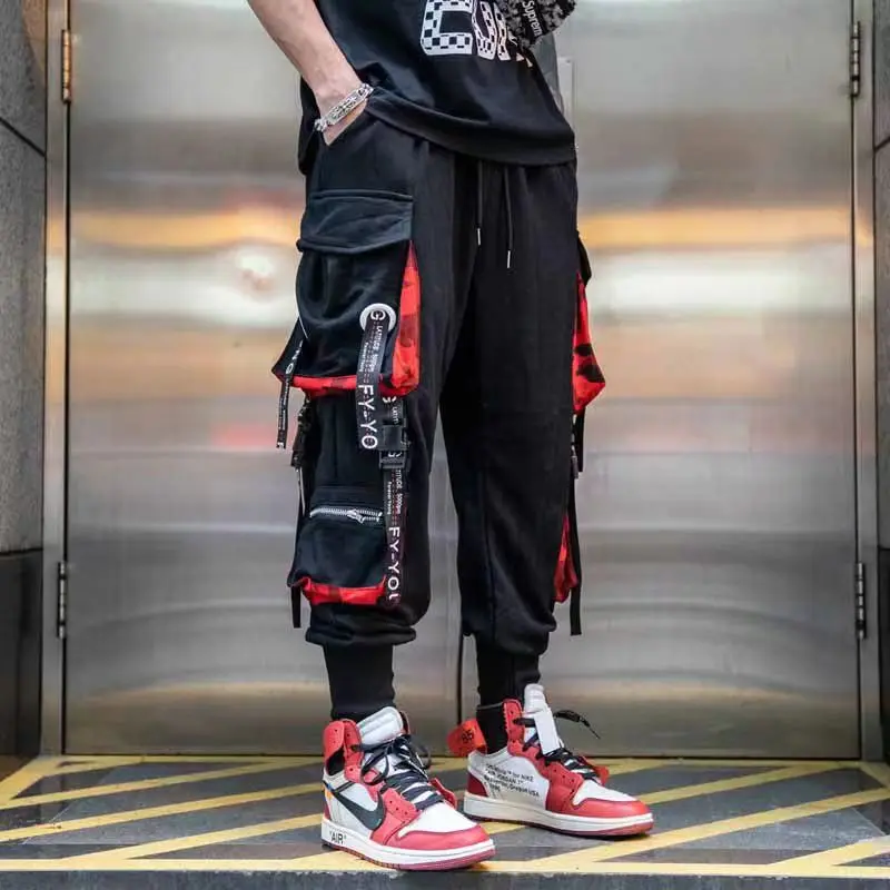 Ropa de calle clásica para hombre, pantalones Cargo con cintas de letras, chándal táctico informal con bolsillos, estilo Hip Hop