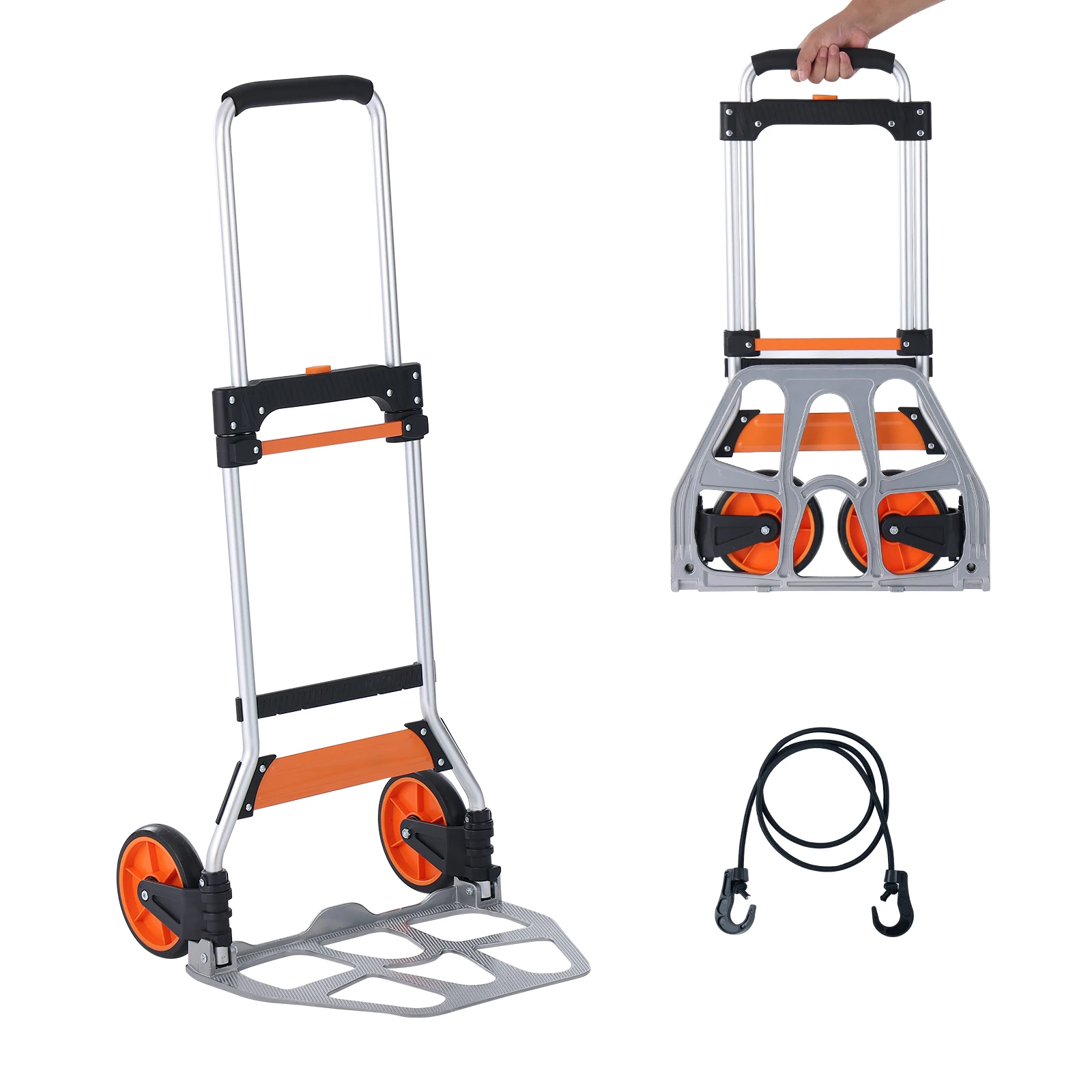 SucceBuy 275/309 lbs opvouwbare steekwagen, draagbare eenheidskar, dolly met telescopisch handvat en bindend touw voor het verplaatsen van magazijn - afbeelding 2