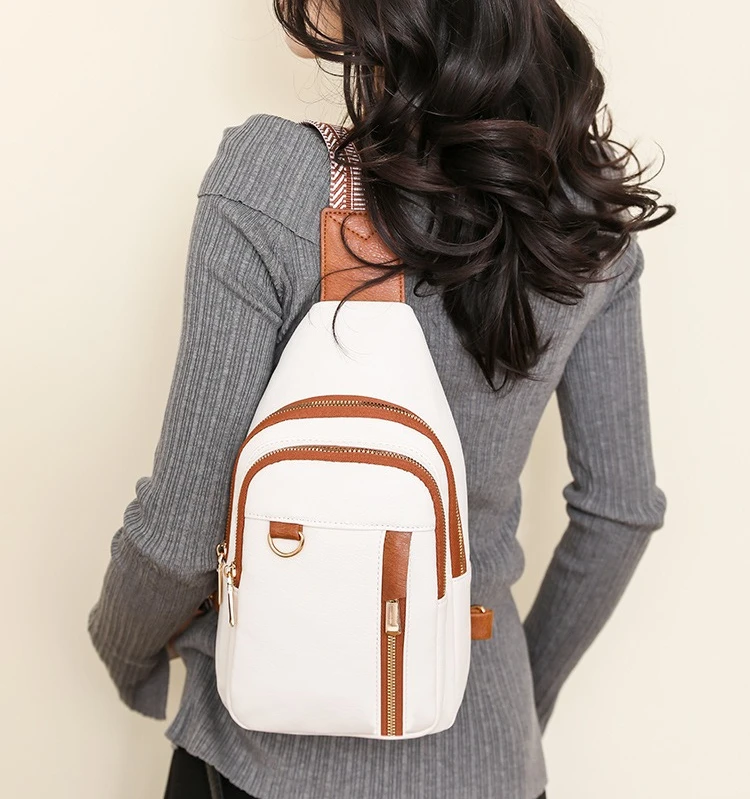 

Женская нагрудная сумка через плечо из искусственной кожи в стиле ретро, многофункциональная сумка через плечо большой вместимости с цветными блоками и множеством карманов