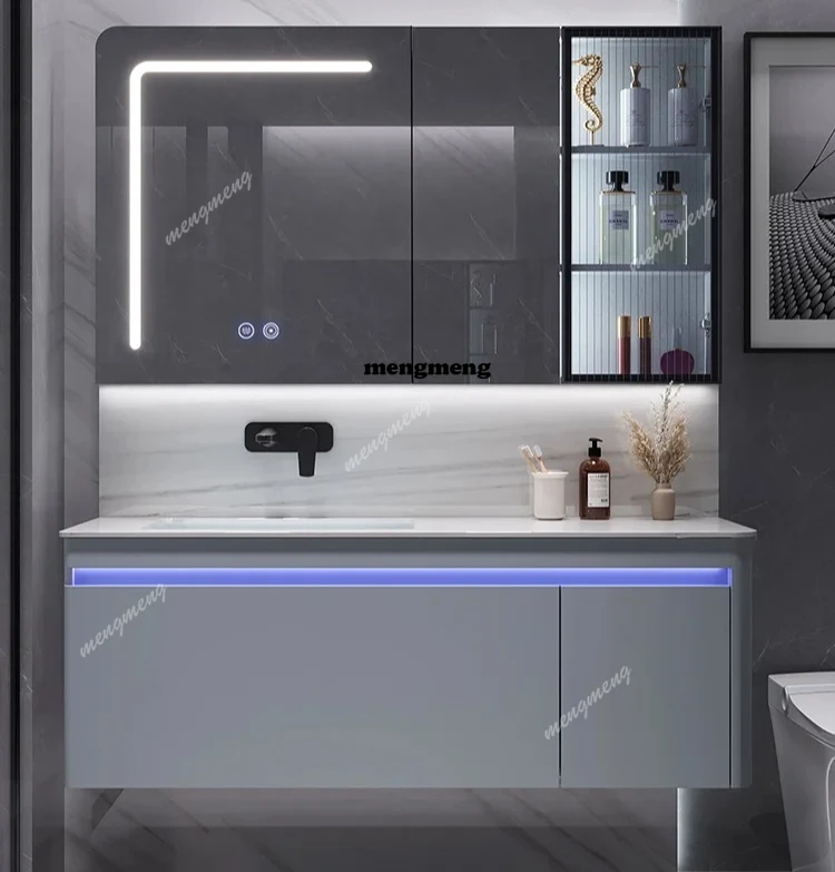 

Nordic Bathroom Vanity Cabinet With Sink Furniture Combination Set Modern Minimalist Washstand Stone Slab One Basin Hand Wash