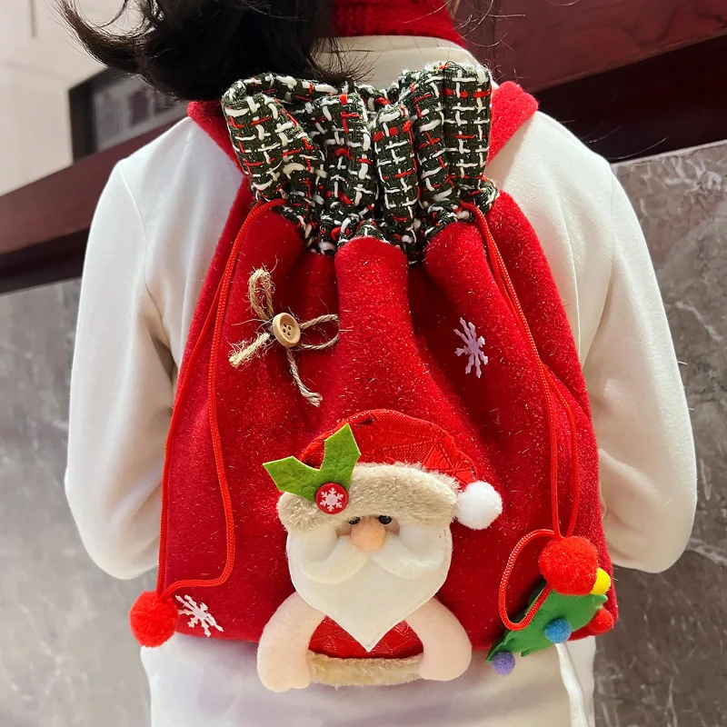 Mochila infantil de Papai Noel, bolso portátil com cordão, bolsa de maçã de Natal, presente de feriado, meninos e meninas