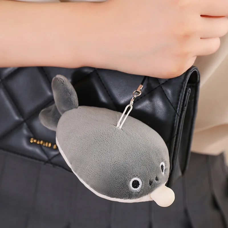 Creative Fun Squeeze Will Squeak Plush Toy Cartoon Cute Gray Sea Animal Fish Plush Toy Keychain Pendant Squeeze Spit Bubble Toy