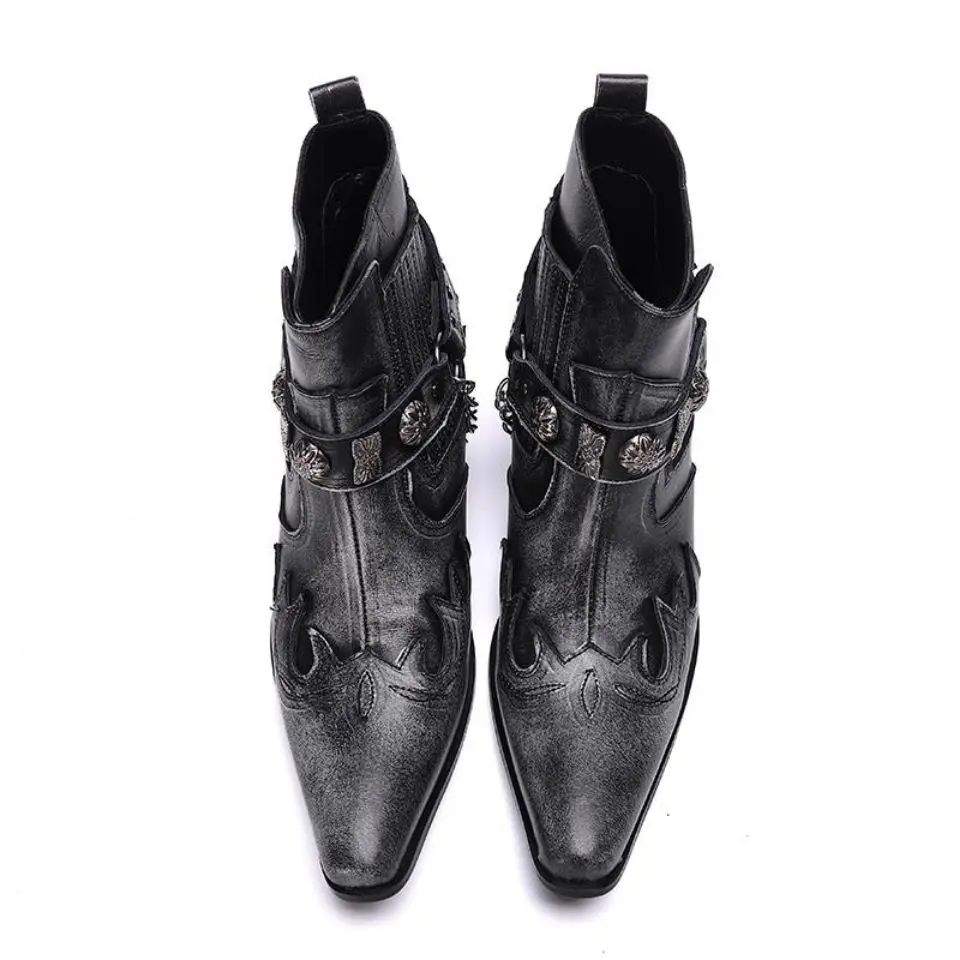 Sewing Straps Men Safety Shoes Genuine Leather Work Boots Mens Pointed Toe Western Boots Cowboy Boots Men Fashion Winter Shoes