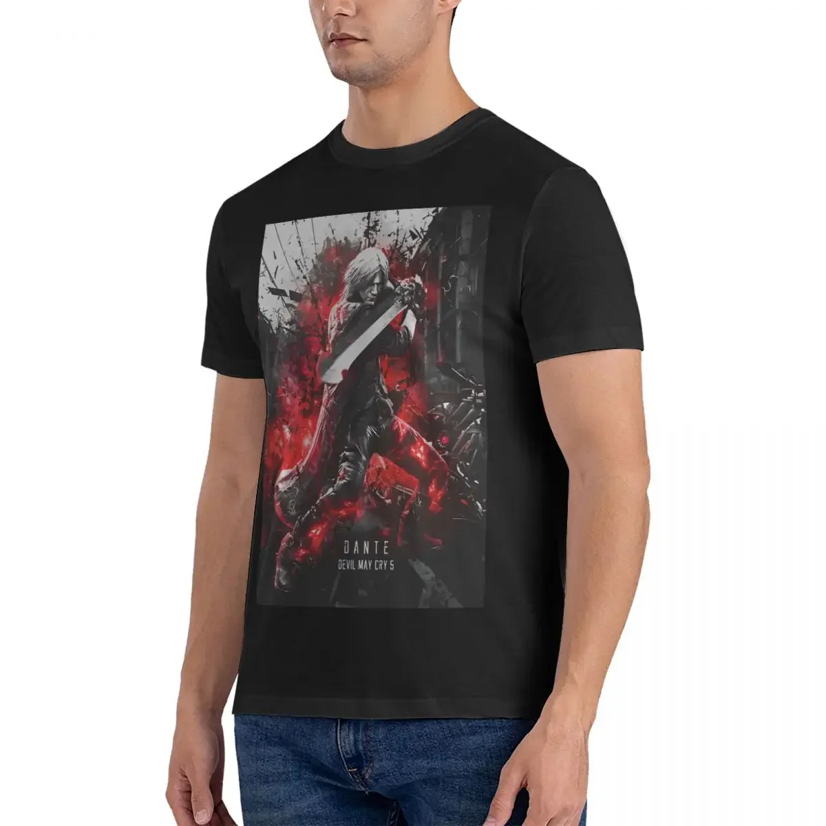 Dante T Shirt Men's Pure Cotton Novelty T-Shirt Round Neck D-Devil May Game Cry Tees Short Sleeve Clothing Printed