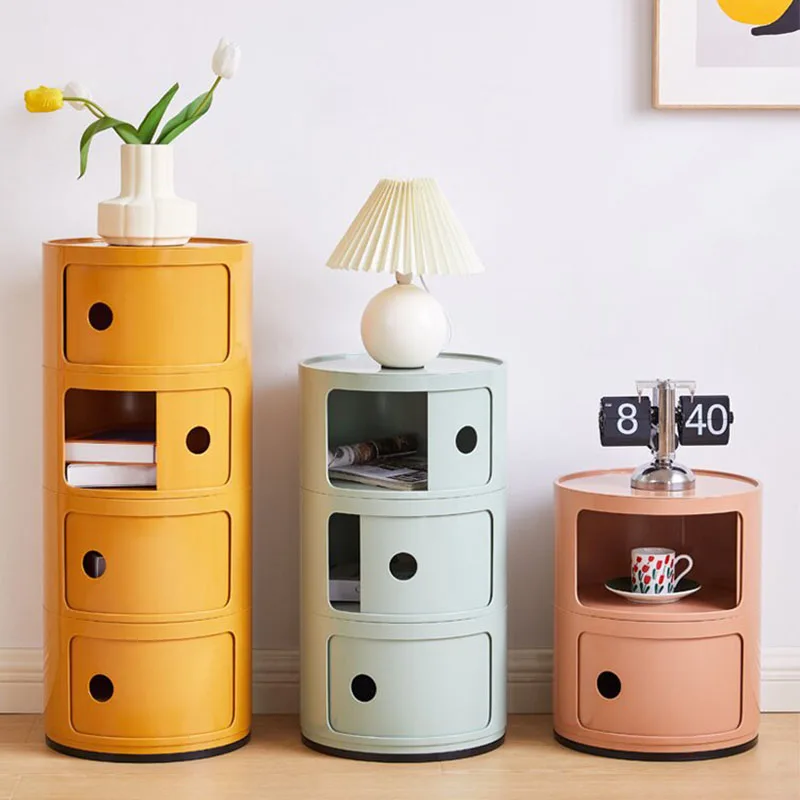 Modern Round Nightstand End Table Small Storage Shelf Bedroom Portable Nightstand Minimalist Design Sofa Side Table Alternative