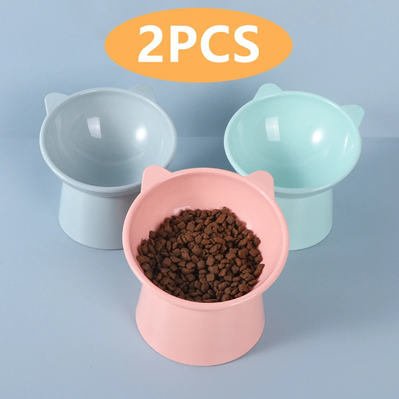 2PCS Cat Bowl High Foot Dog Bowl Neck Protector Cat Pet Food Water Bowl Antioverturning Binaural Pet Feeding Cup Pet Feeder Bowl