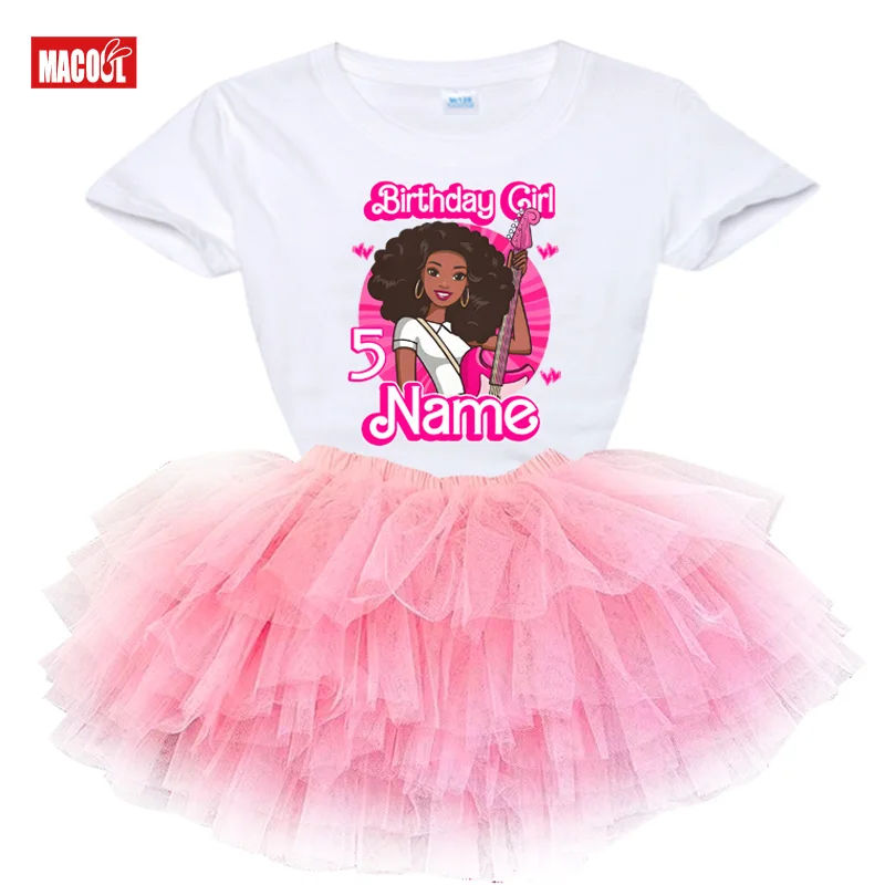 Robe d'anniversaire personnalisée avec nom pour fille, tenue de 7e anniversaire pour filles, ensemble jupe tutu, robe de fête, tenues pour filles, ensemble tutu personnalisé