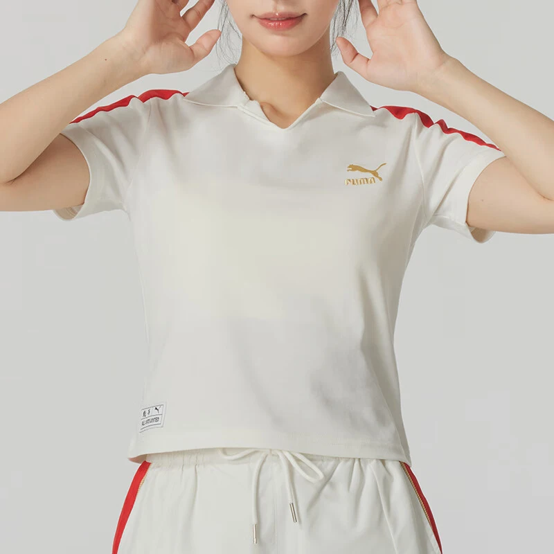 Puma genuine 2024 summer new women's sports and leisure simple breathable lapel short sleeved shirt 629235-65