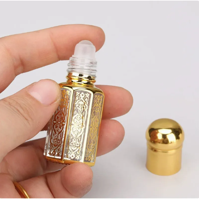 10/30 pz Roll on bottiglia di vetro 3ml 6ml 12ml contenitore di olio essenziale oro/argento/nero vuoto riutilizzabile Mini rullo bottiglia di profumo