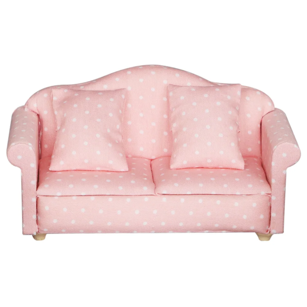 

Polka Dot Sofa Miniature House Accessories Playhouse Toy Couch Wood Wooden Model. Desktop Decor